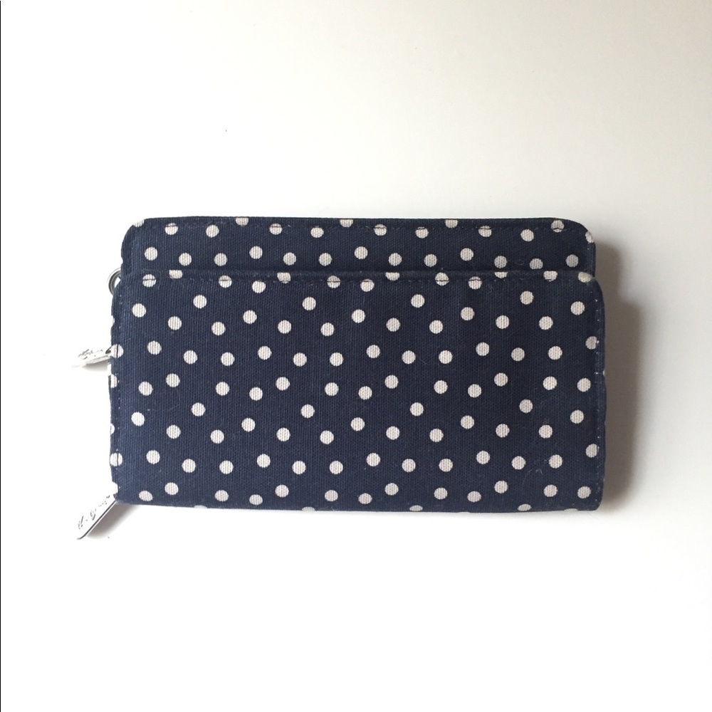 Thirty One Perfect Cents Wallet Navy Blue/Tan Dots
